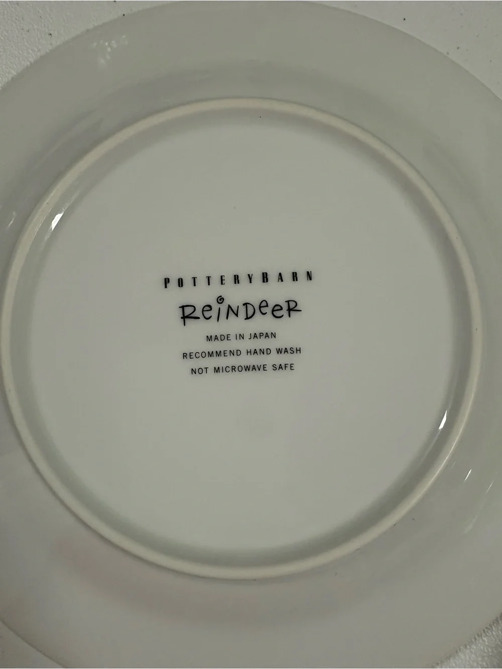 Pottery Barn White Dinner Plate with Yellow Prancer and Purple Scarf